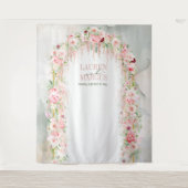 Rustikaler Blumenbogen Grün & Rosa Wandteppich (Vorderseite)