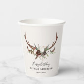 rustikaler, blumenbotanischer personalisierter Geb Pappbecher (Vorderseite)