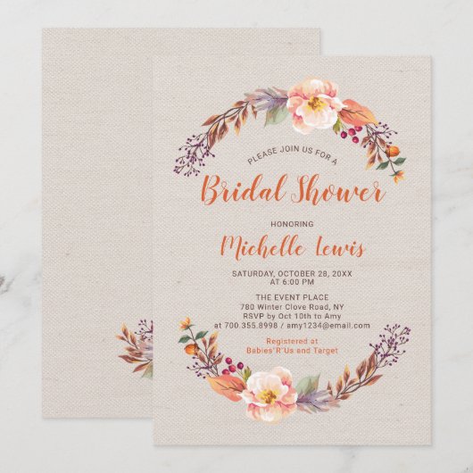 Rustikaler Blumenfall/Herbstdusche Einladung (Vorne/Hinten)