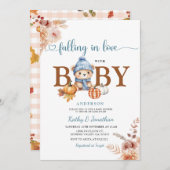 Rustikaler Blumenfall in Liebe Blauer Bear Baby Du Einladung (Vorne/Hinten)