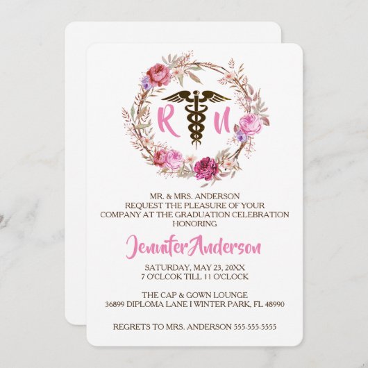 Rustikaler Blumengarten Abschluss Einladung (Vorne/Hinten)