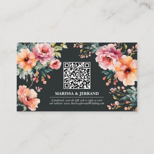 Rustikaler Blumengarten Hochzeit QR Mini RSVP Kart Begleitkarte (Rückseite)