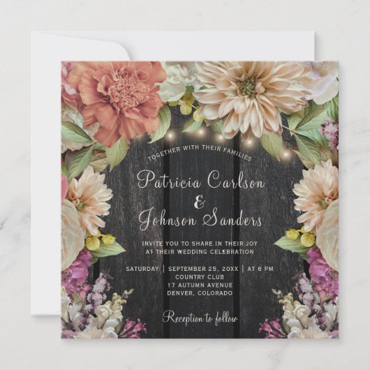 Rustikaler Blumengarten Holzverheiratung Einladung (Vorderseite)