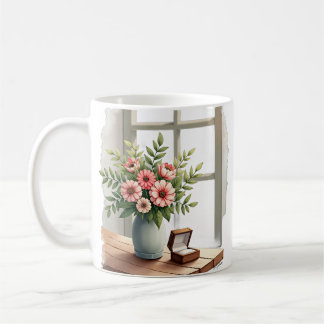 Rustikaler Blumenhochzeitsstrauß Vintage-Ringbox B Kaffeetasse