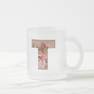 Rustikaler Blumeninitialbuchstabe T Monogramm Mattglastasse