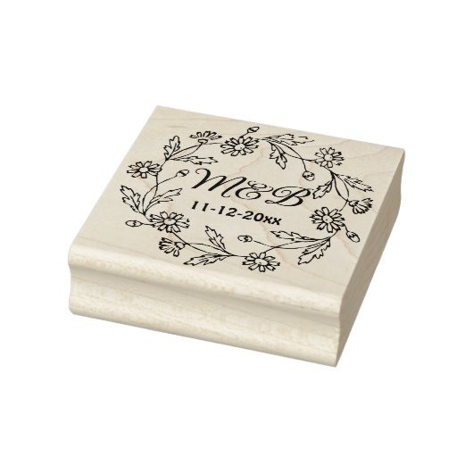 Rustikaler Blumenkranz mit Monogramm Hochzeit Gummistempel (Stempel)