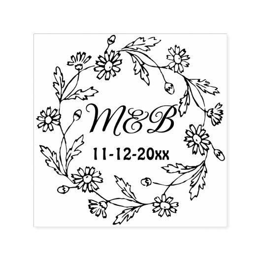 Rustikaler Blumenkranz mit Monogrammen und Hochzei Permastempel (Design)