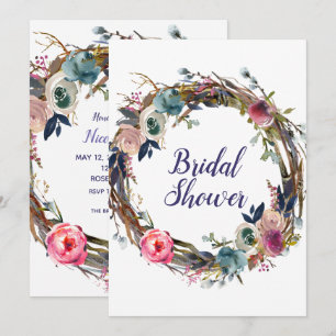 Rustikaler Blumenkranz mit Stöcken Moderne Bridal Einladung