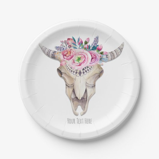 Rustikaler Blumenkuhschädel Boho Chic individuelle Pappteller (Vorderseite)