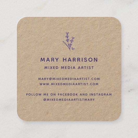 Rustikaler Blumenlavender Hearts Kreath Quadratische Visitenkarte (Rückseite)