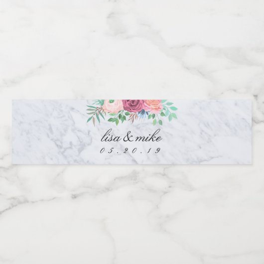 Rustikaler Blumenmarmor Wasserflaschenetikett (Einzelnes Label)