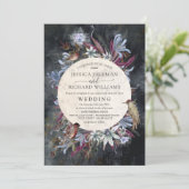 Rustikaler Blumenrahmen dunkel mit Vogeleinladung Einladung (Stehend Vorderseite)