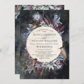 Rustikaler Blumenrahmen dunkel mit Vogeleinladung Einladung (Vorne/Hinten)