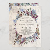 Rustikaler Blumenrahmen mit Vögeln Einladung (Vorne/Hinten)