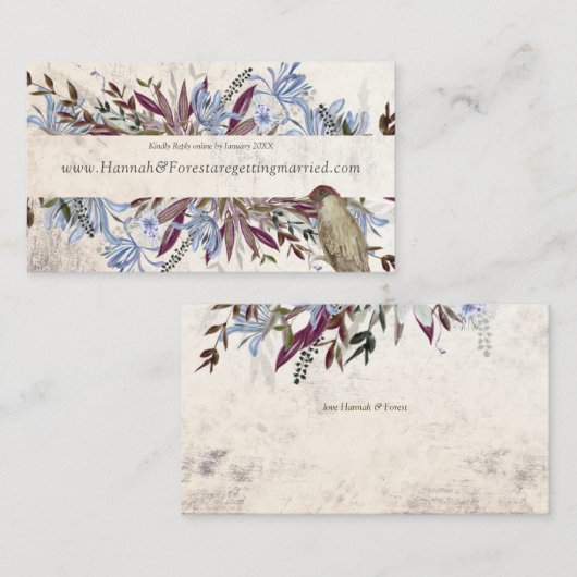 Rustikaler Blumenrahmen mit Vögeln  Visitenkarte (Vorne/Hinten)