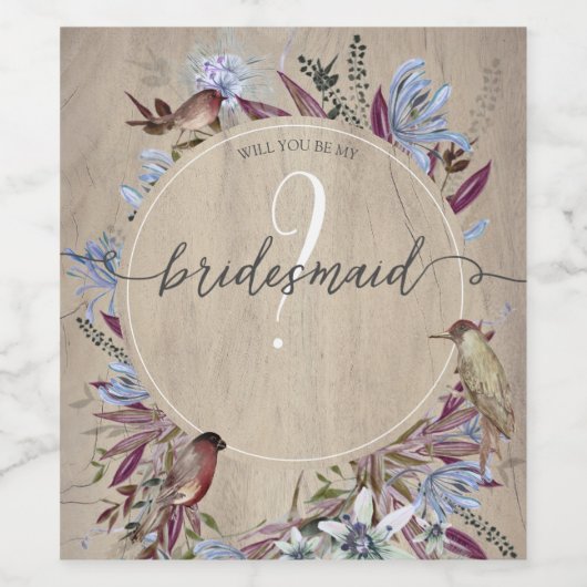 Rustikaler Blumenrahmen mit Vögeln Weinetikett (Einzelnes Label)