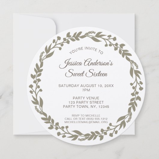 Rustikaler Blumenreath 16 . Geburtstag Einladung (Vorderseite)
