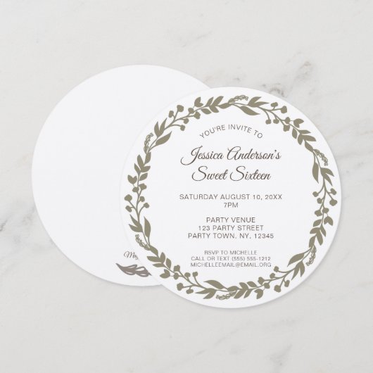 Rustikaler Blumenreath 16 . Geburtstag Einladung (Vorne/Hinten)