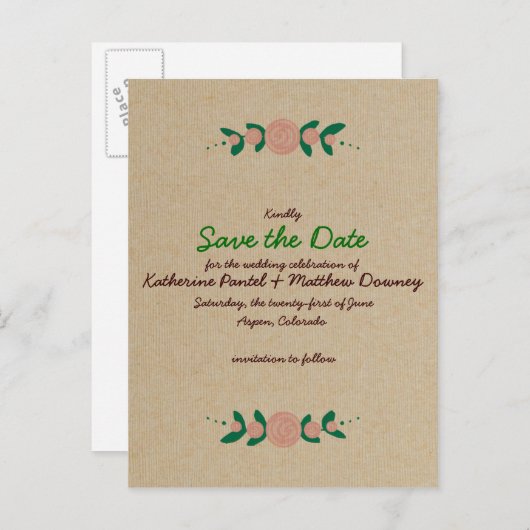 Rustikaler Blumenreath Save the Date Ankündigungspostkarte (Vorne/Hinten)