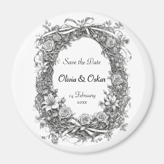Rustikaler Blumenreath, Save the Date Magnet (Vorne)