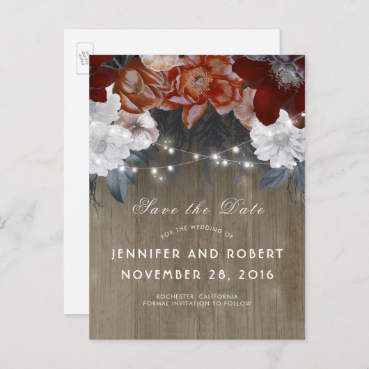 Rustikaler Blumenstrauß Save the Date Ankündigungspostkarte (Vorne/Hinten)