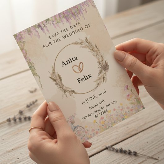 Rustikaler Blumenstrauß Save the Date Einladung