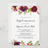 Rustikaler Blush Burgund Bläschen Erste Kommune Einladung (Vorderseite)