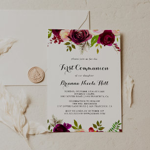 Rustikaler Blush Burgund Bläschen Erste Kommune Einladung