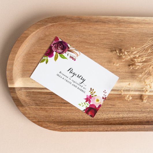 Rustikaler Blush Burgund Blumenzettel Begleitkarte