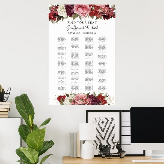 Rustikaler Blush Burgund Mauve Rose Sitzplätze Poster (Heimbüro)