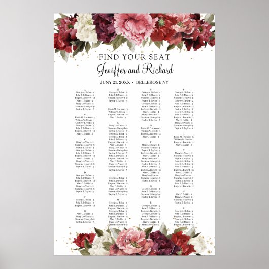 Rustikaler Blush Burgund Mauve Rose Sitzplätze Poster (Vorne)