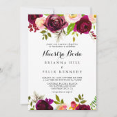 Rustikaler Blush Burgundy Floral Nuestra Boda Wedd Einladung (Vorderseite)