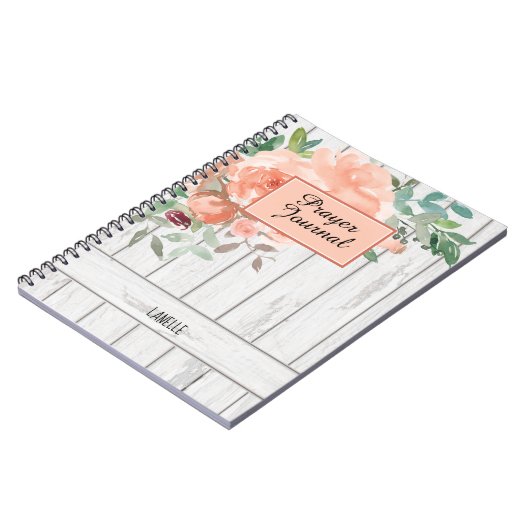 Rustikaler Blush Peach floral Wood Name Prayer Jou Notizblock (Linke Seite)