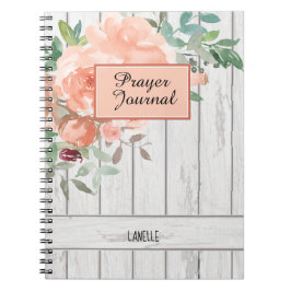 Rustikaler Blush Peach floral Wood Name Prayer Jou Notizblock