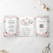 Rustikaler Blush Pink Floral Pumpkin QR Code Hochz Dreifach Gefaltete Einladung (Innenseite)