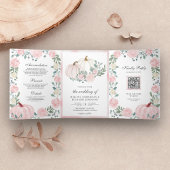 Rustikaler Blush Pink Floral Pumpkin QR Code Hochz Dreifach Gefaltete Einladung