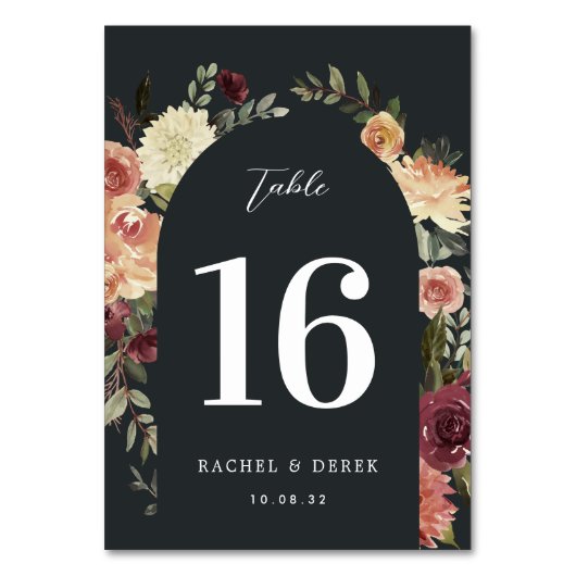 Rustikaler Blütenfarbenbogen Tischnummer (Vorderseite)
