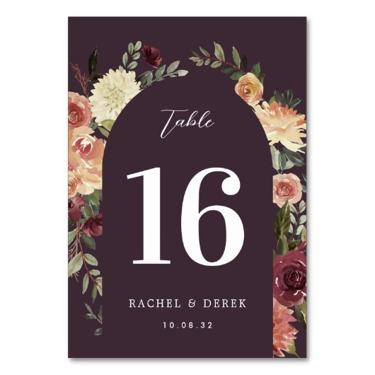Rustikaler Blütenfarbenbogen Tischnummer (Rückseite)