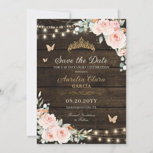Rustikaler Blütenwald Quinceañera Save The Date (Vorderseite)