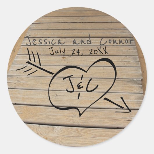 Rustikaler Boardwalk, Herz & Ursprünge Strand Hoch Runder Aufkleber (Vorderseite)