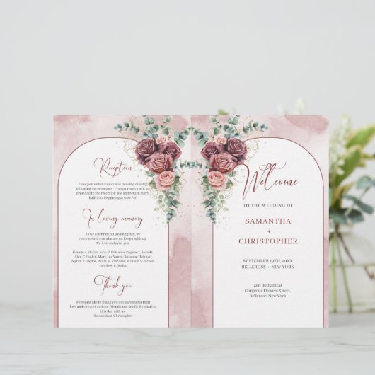 Rustikaler Bogen-Bordeaux-Rose Eukalyptus gefaltet (Stehend Vorderseite)