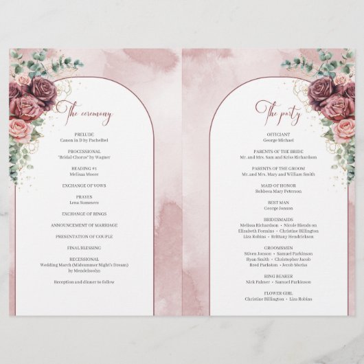 Rustikaler Bogen-Bordeaux-Rose Eukalyptus gefaltet (Rückseite)