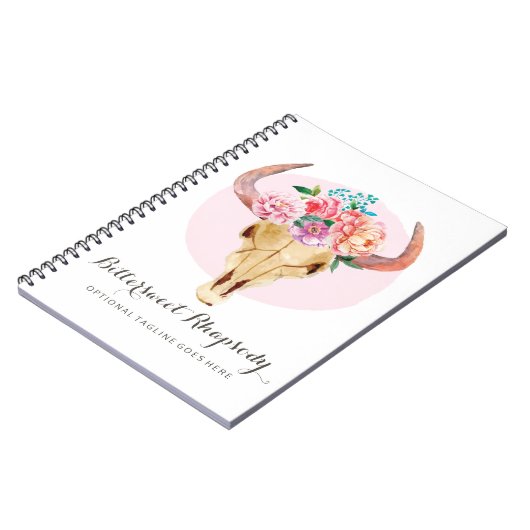 Rustikaler Bohemischer Kuh-SchädelWatercolor Notizblock (Linke Seite)