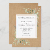 Rustikaler Boho ändern das Datum Wasserfarbengrün Save The Date (Vorne/Hinten)