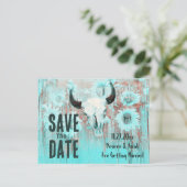 Rustikaler Boho Aquamariner Western Sonnenblumen K Ankündigungspostkarte (Stehend Vorderseite)