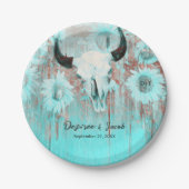 Rustikaler Boho Aquamariner Western Sunflowers Bul Pappteller (Vorderseite)