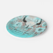 Rustikaler Boho Aquamariner Western Sunflowers Bul Pappteller (Schrägansicht)