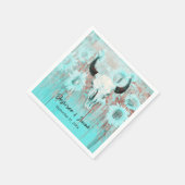 Rustikaler Boho Aquamariner Western Sunflowers Bul Serviette (Ecke)