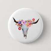 Rustikaler Boho BlumenLonghorn Schädel Button (Vorderseite)