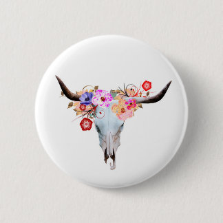 Rustikaler Boho BlumenLonghorn Schädel Button